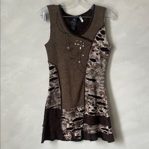 Y2K Point Zero vintage fairycore grunge asymmetrical patchwork dress brown